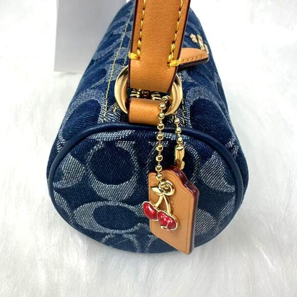 Coach Wristlet Nolita Barrel Bag Signature Denim Gold Blue Natural NWT CZ459 - Picture 5 of 11